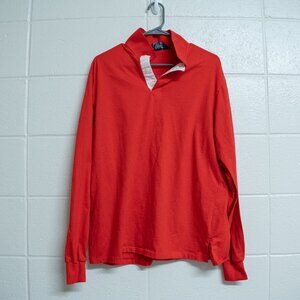 Vintage 90s Lands' End Rugby Shirt Men's Large Red White L/S Heavy Cotton USA